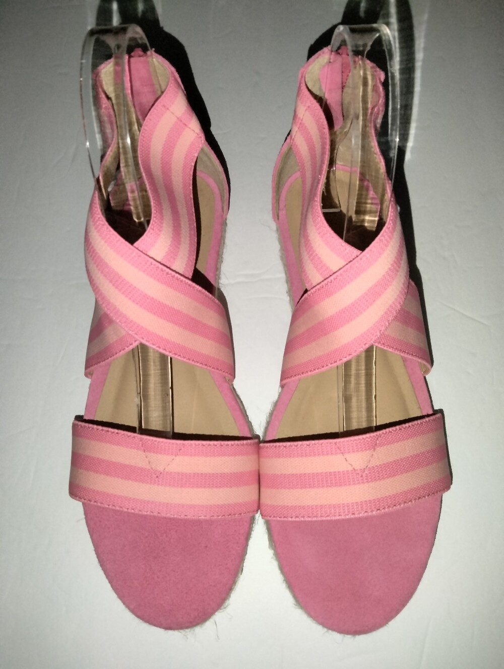 Talbots (Size 8) Pink Striped Crisscross Zip Open Toe IIIyssa Espadrille Sandals